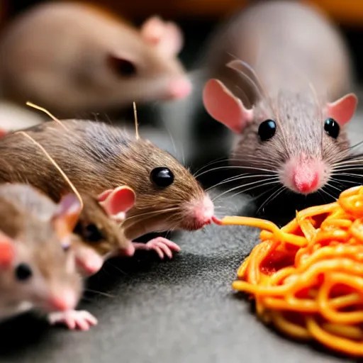 a group of mice stealing spaghetti from a man at a Stable Diffusion