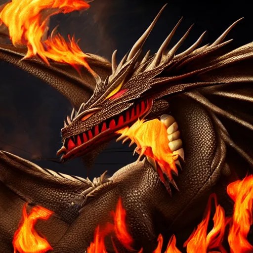 dragon that blows fire on himself, photorealistic, 4 k Stable