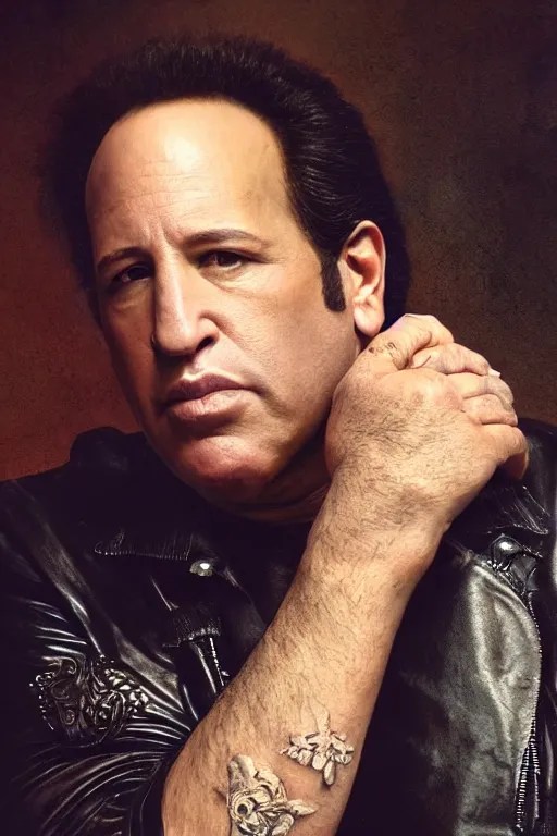 portrait photograph of andrew dice clay, leather Stable Diffusion