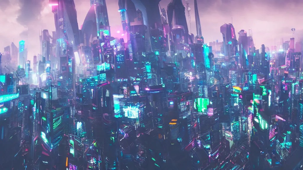 cyberpunk city built in the sky, atop clouds, Stable Diffusion OpenArt