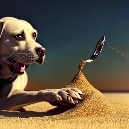 dog eating sand, stylized, artstation, hd, cgsociety, Stable
