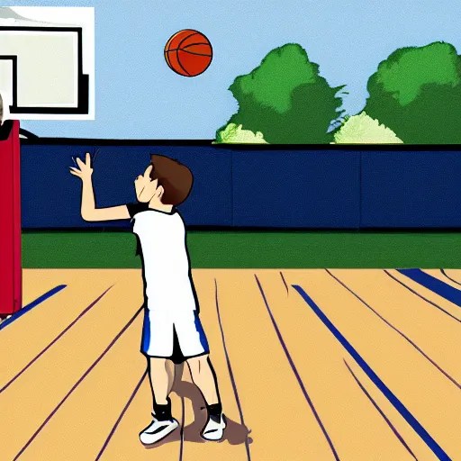 a kid shooting a basketball at the basketball court, Stable Diffusion