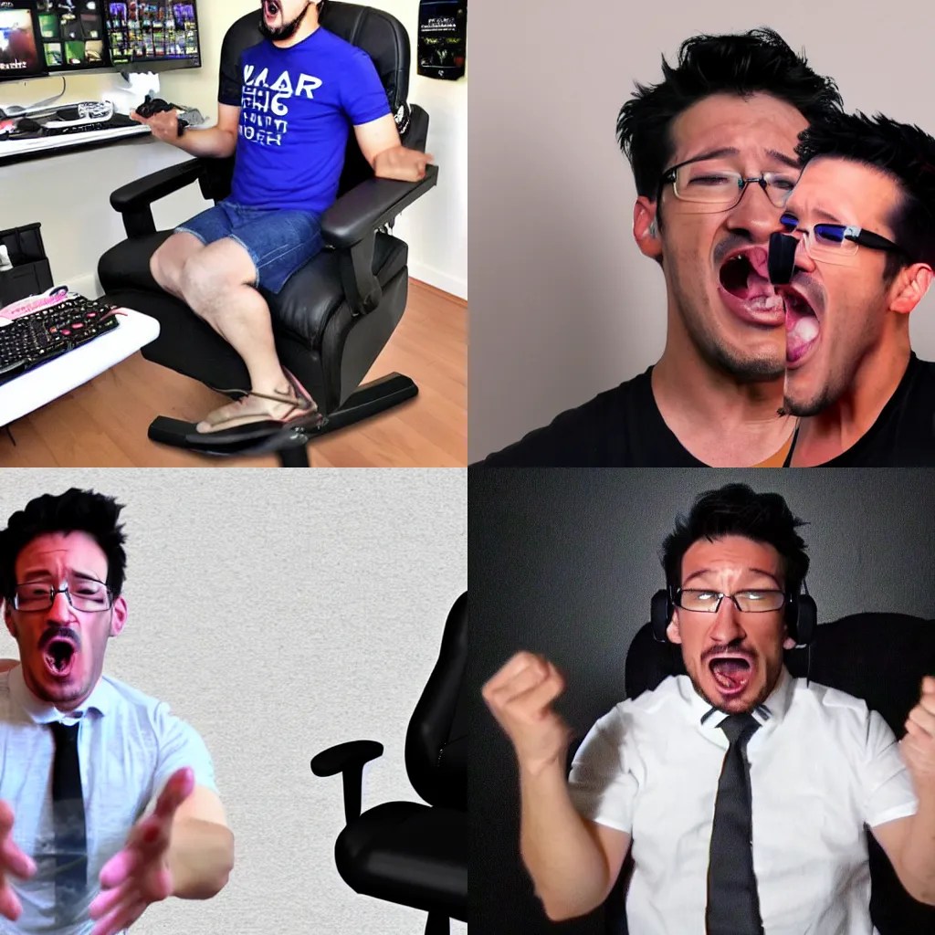 A very angry Markiplier throwing his gaming chair Stable Diffusion