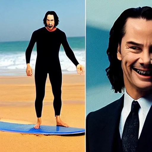surfing keanu reeves as mr. bean as the joker from Stable Diffusion