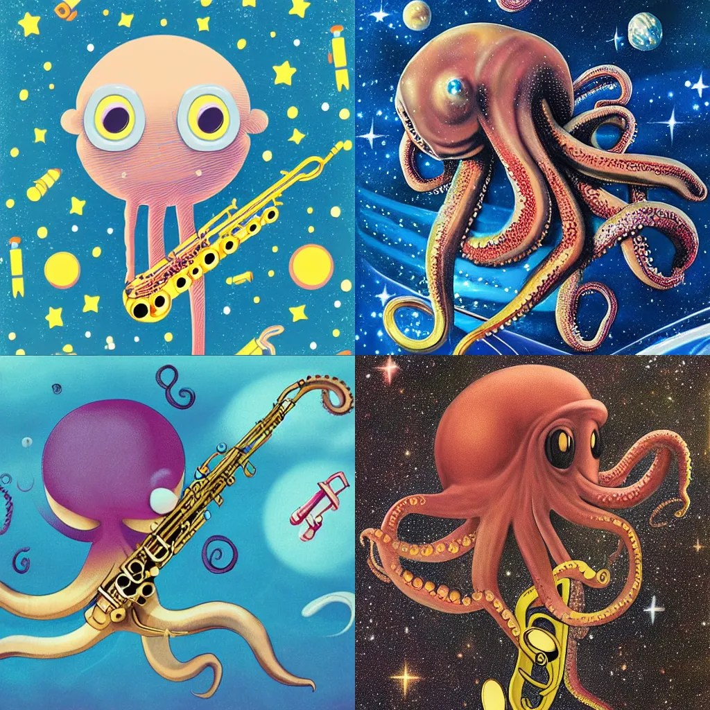 an octopus playing the saxophone in space, Stable Diffusion OpenArt