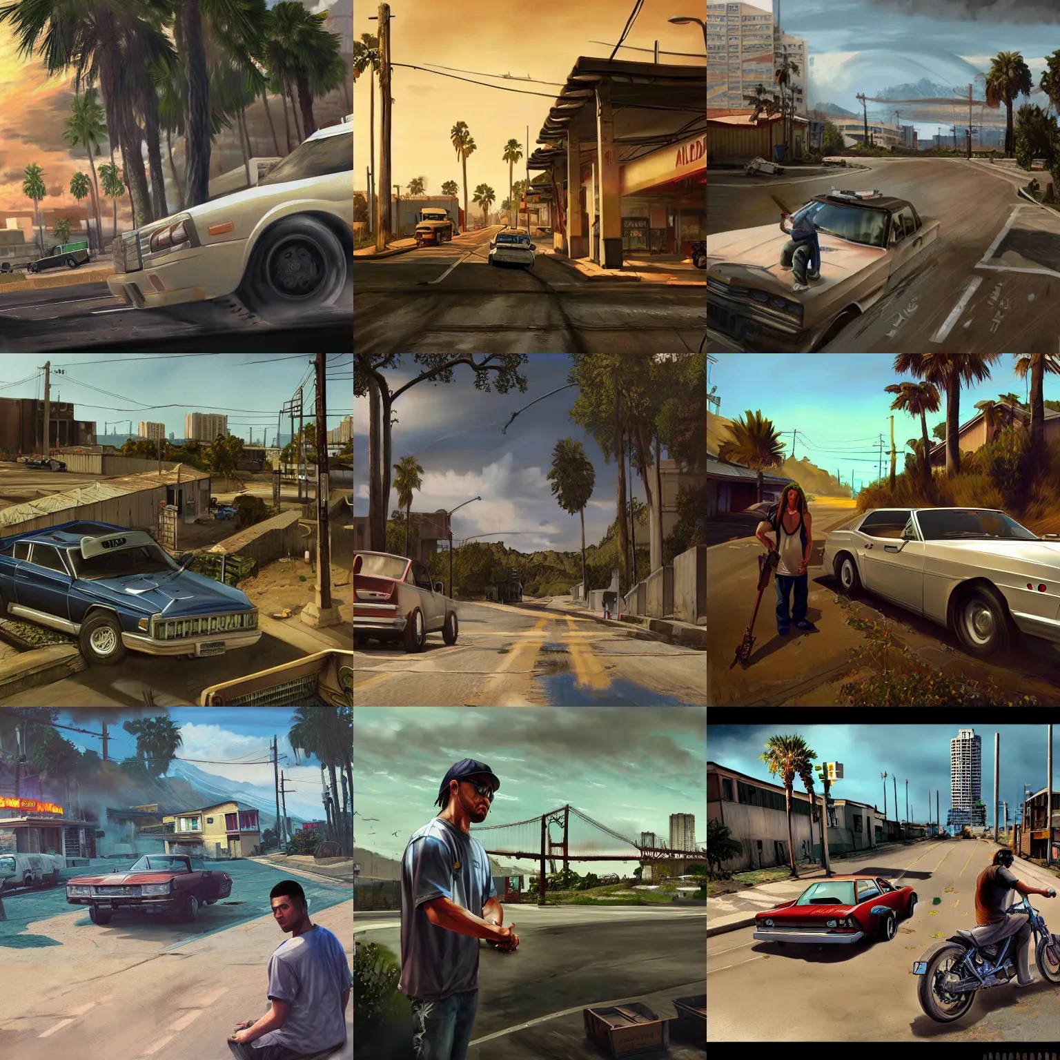 screenshot of gta san andreas, realistic painting, Stable Diffusion