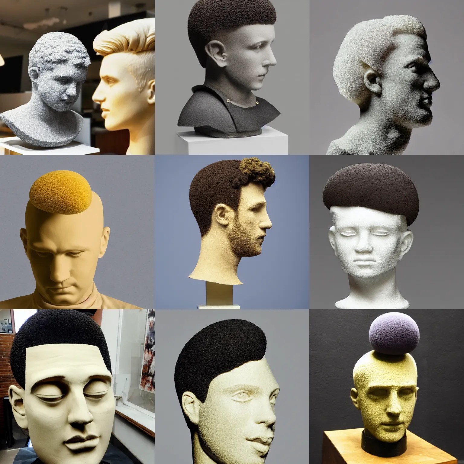 a head with stylish haircut, a sculpture made of sponge Stable