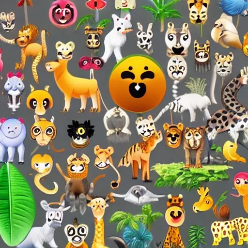 funny jungle animals emoji collection, ArtStation, Stable Diffusion