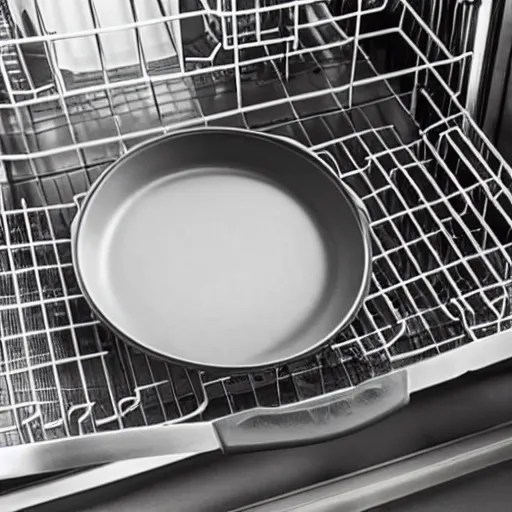 cast iron skillet pan loaded into dishwasher rack, rust Stable
