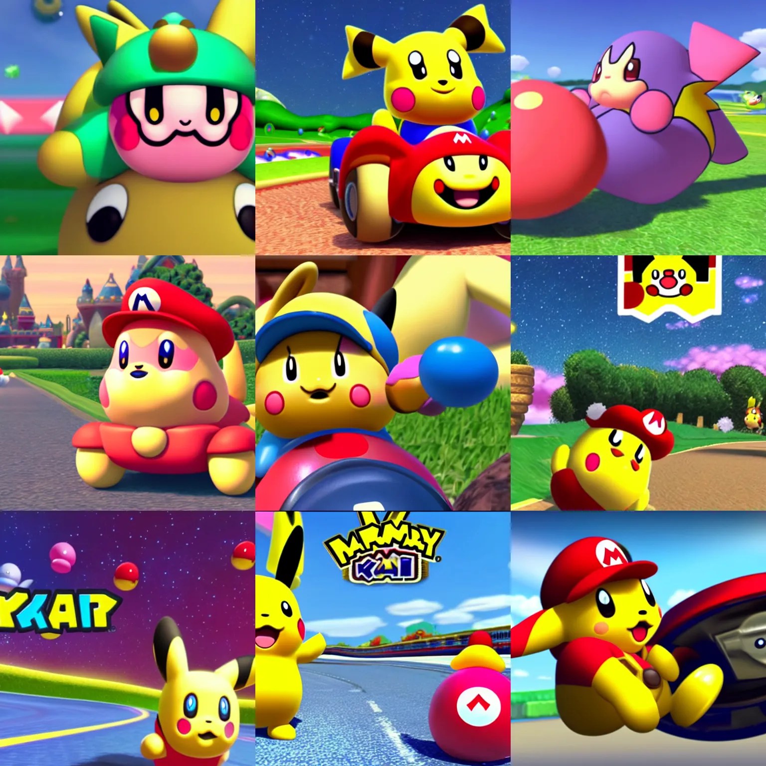 a still of kirby pikachu from mario kart Stable Diffusion