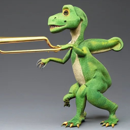 a dinosaur with trombones for arms and horns Stable Diffusion OpenArt