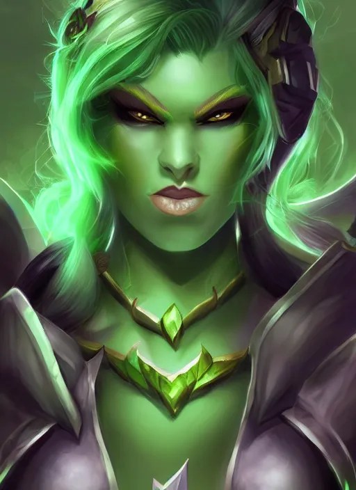 green orc female, light green tone beautiful face by Stable Diffusion