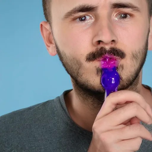 guy with a purple liquid coming out from his nose Stable Diffusion