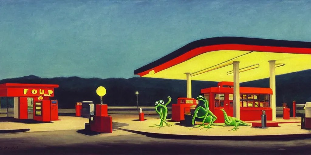 painting by edward hopper, gas station at dusk, 1 9 4 Stable Diffusion
