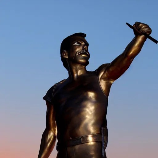 Bronze sculpture of Freddie Mercury on the sky. Stable Diffusion OpenArt