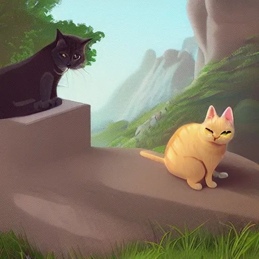 a cat zen master meditating on hillside, next to a Stable Diffusion