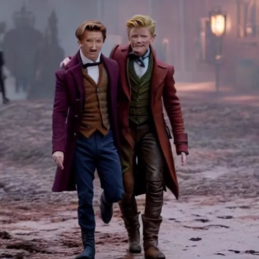 newt scamander walking hand in hand with baby groot Stable Diffusion