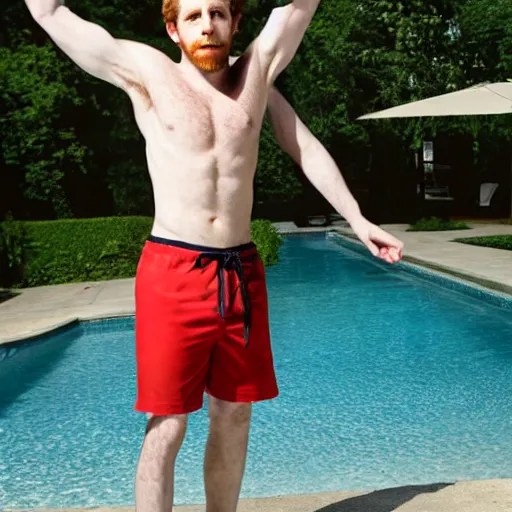 actor Seth Green posing for picture in swimming | Stable Diffusion