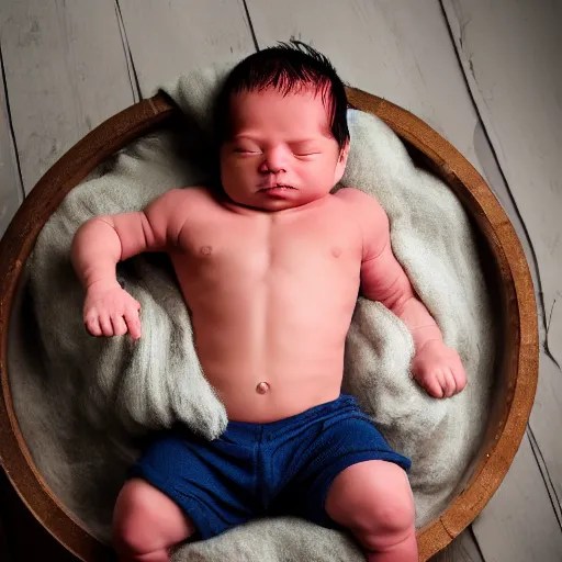 a newborn baby with huge muscles, barrel chested, Stable Diffusion