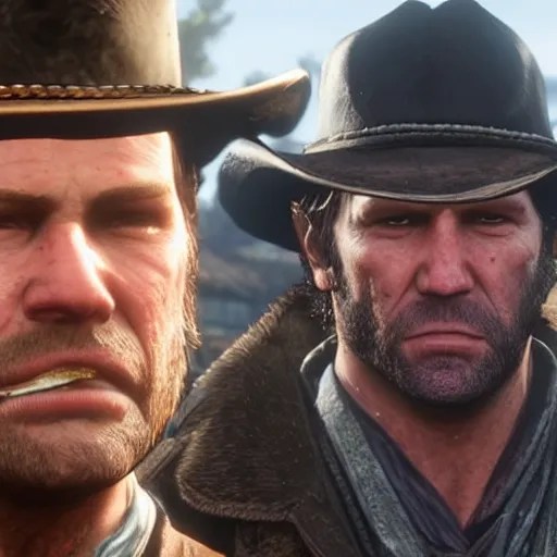 arthur from red dead redemption 2 eating a Stable Diffusion
