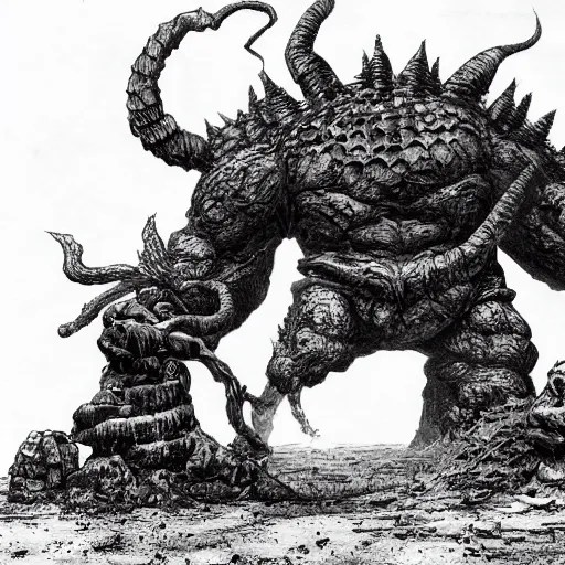 giant rock monster, medieval, fiend, toned, realistic Stable Diffusion