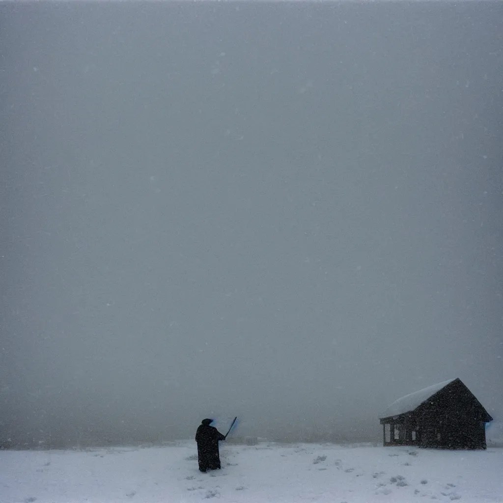 photo of shiprock, new mexico during a snowstorm. a Stable Diffusion