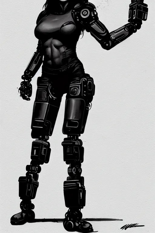 gina carano with robotic left arm, casual black Stable Diffusion