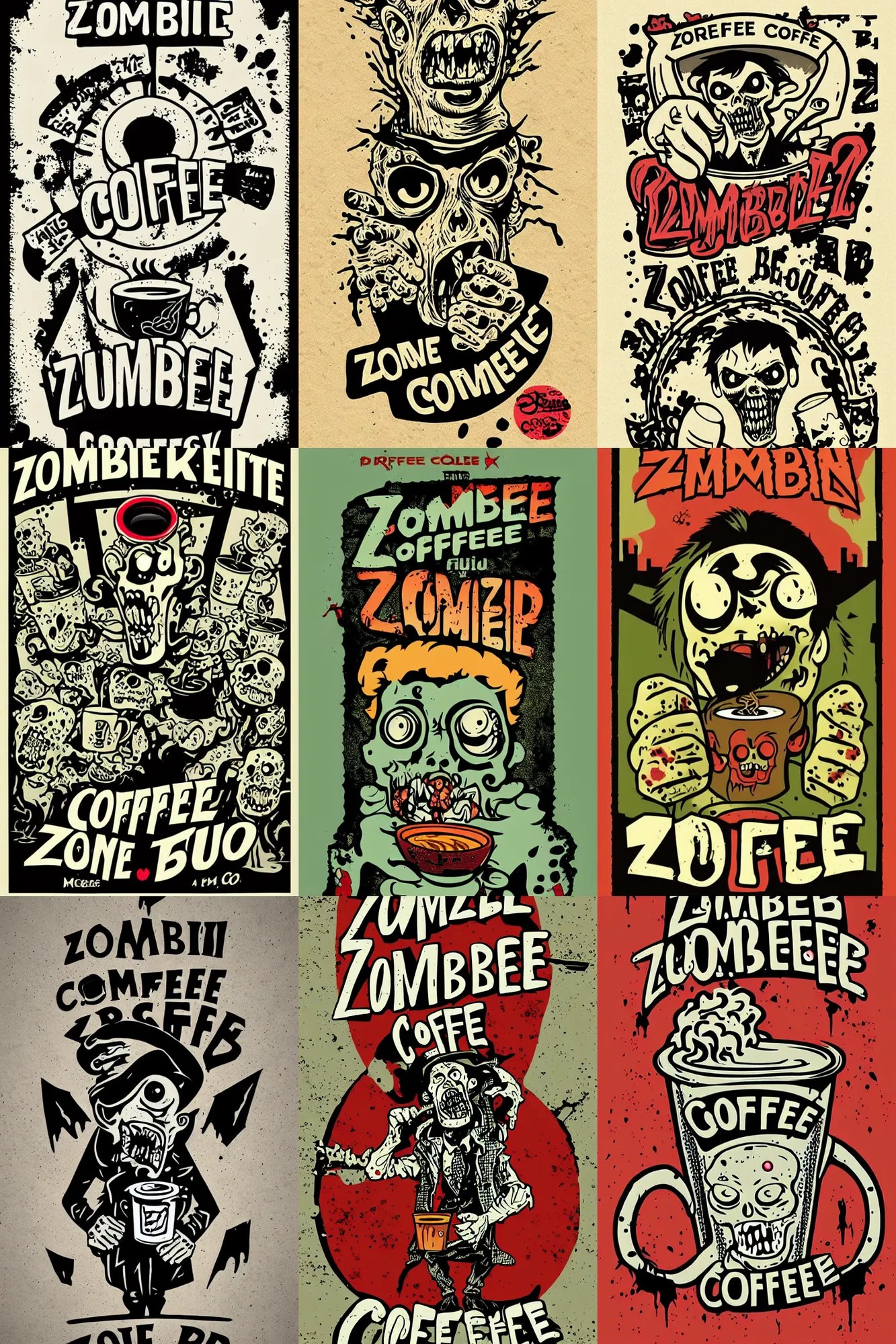zombie coffee logo, zombie drinking, by mcbess, full Stable Diffusion
