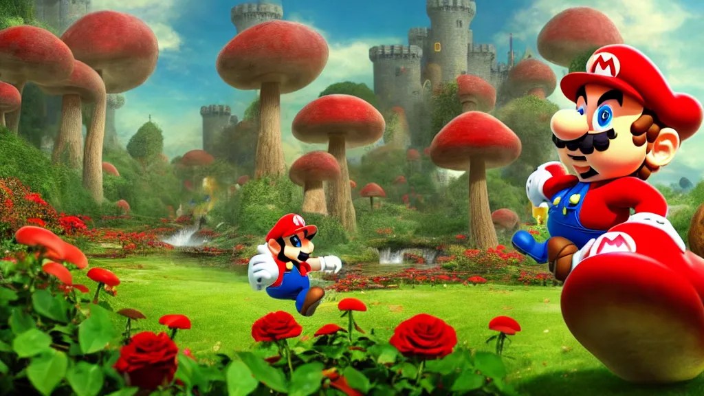 mario stomping a goomba in the mushroom kingdom near Stable Diffusion