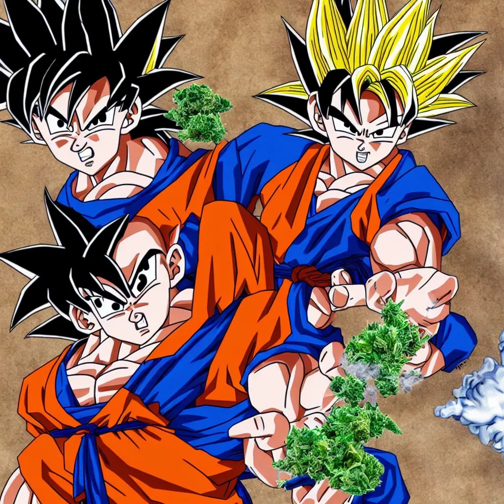 Goku from Dragon Ball Z smoking weed, marijuana, Stable Diffusion