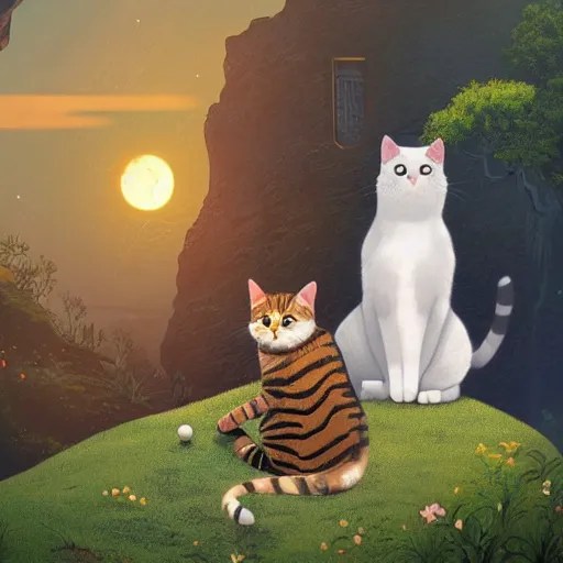 a cat zen master meditating on hillside, next to a Stable Diffusion