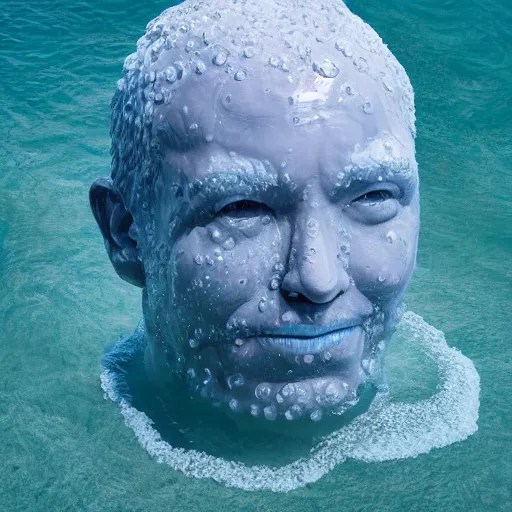 a giant sculpture of a human head on the ocean, made Stable Diffusion