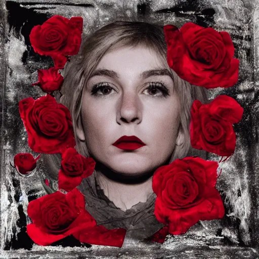 album cover of a indie rock band, red rose, album Stable Diffusion