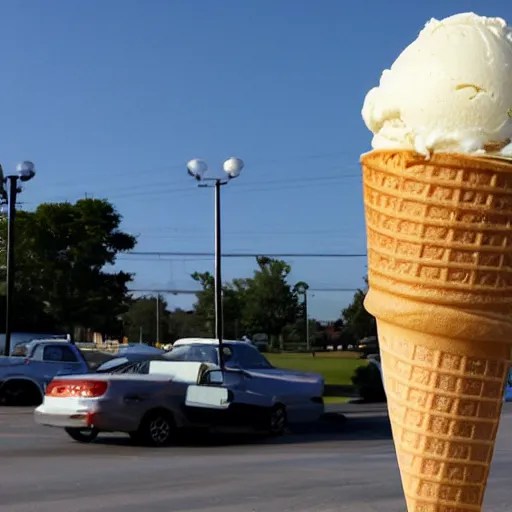 ice cream cone the size of a house in the parking lot Stable