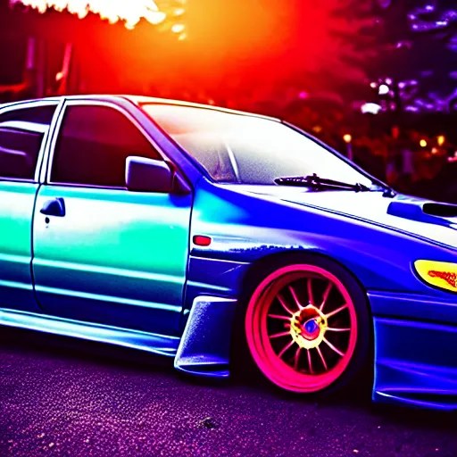 a car Subaru Impreza WRX at illegal car meet, Saitama Stable