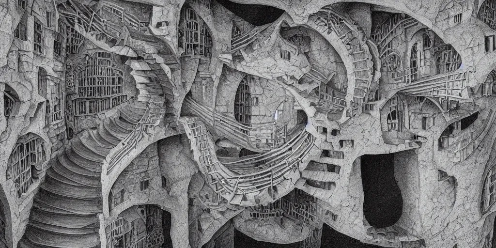 a round bottomless chasm, houses are carved into the Stable Diffusion OpenArt