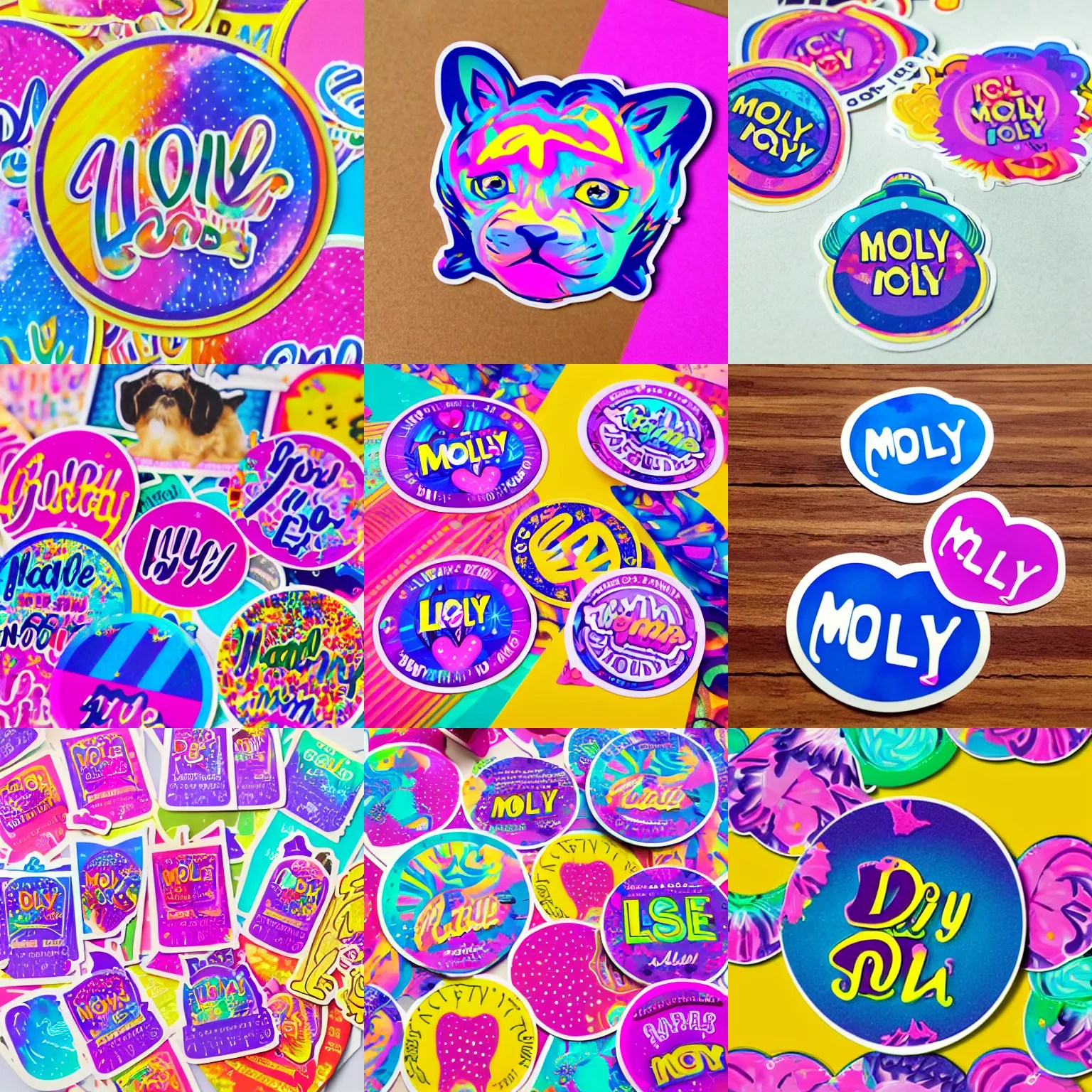 die cut stickers with text'molly'in the style of lisa Stable