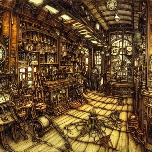 interior of a steampunk clock shop, father time, Stable Diffusion