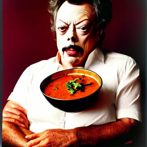 uhd tim curry in a bowl of curry. photo by annie Stable Diffusion