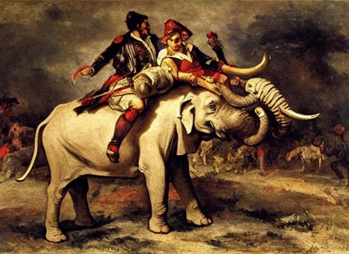 romanticism painting of hannibal riding an elephant Stable Diffusion