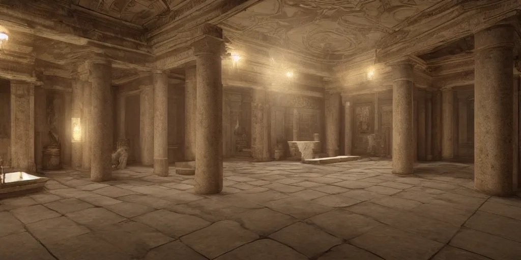 very realistic interior of an ancient roman temple Stable Diffusion