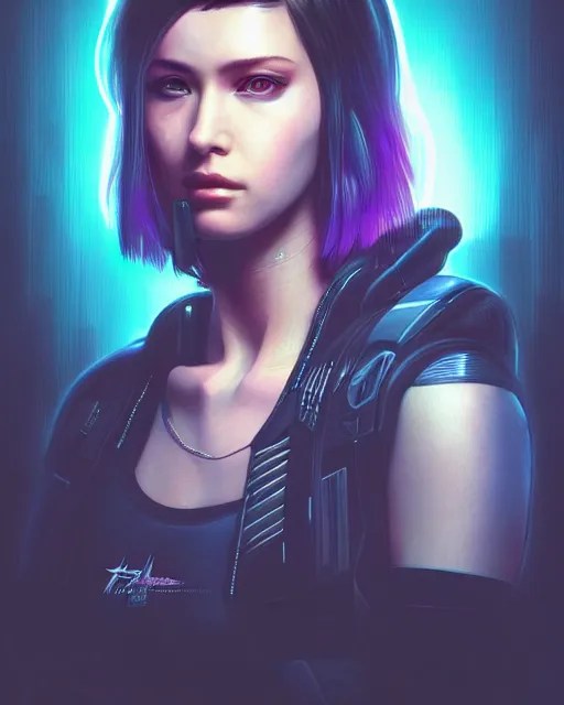 portrait of a woman, cyberpunk, face, realistic, cute, Stable