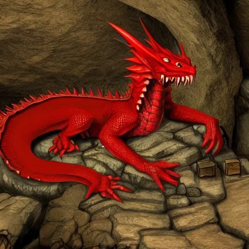 photo of an ancient red dragon sitting menacingly in a Stable