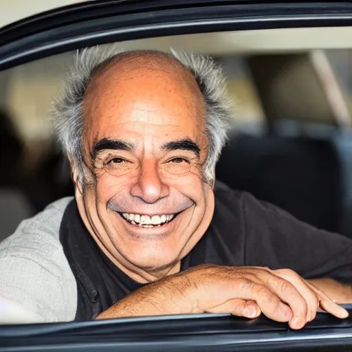 Lalo Salamanca smiling, sitting in a car at night Stable Diffusion