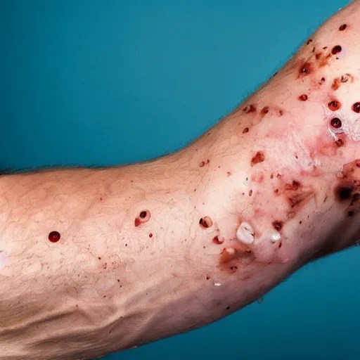 a picture with flash of an arm with swollen pimples Stable Diffusion