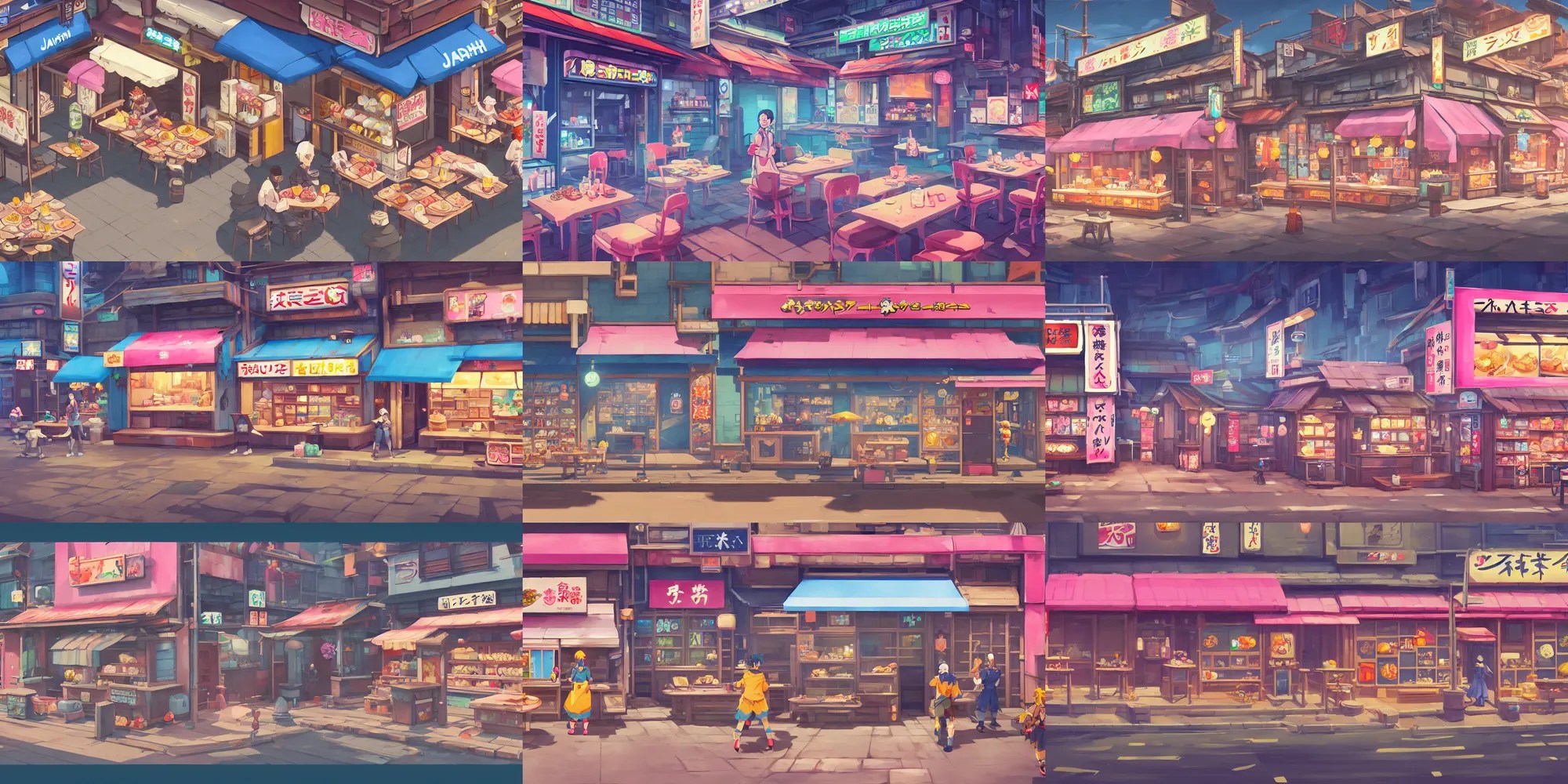 game asset of japanese store fronts food joints and Stable Diffusion