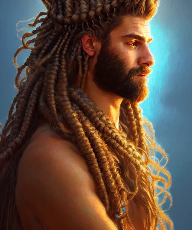 portrait of biblical hairy samson, his hair in seven Stable Diffusion