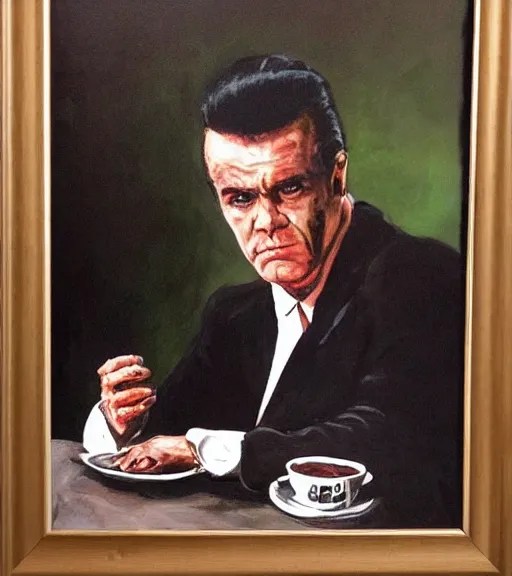 framed portrait painting of paulie walnuts sitting at Stable