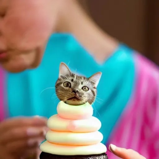 a cute cat blowing out a candle on a cupcake Stable Diffusion OpenArt