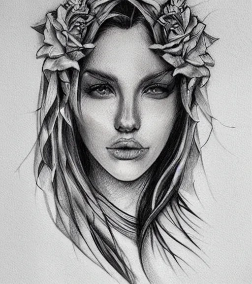 tattoo design sketch of a beautiful woman face against Stable Diffusion